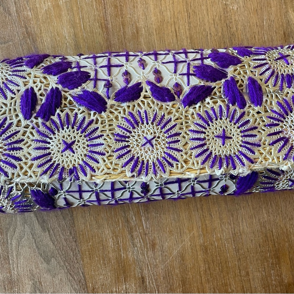 Purple and Cream Embroidered Clutch